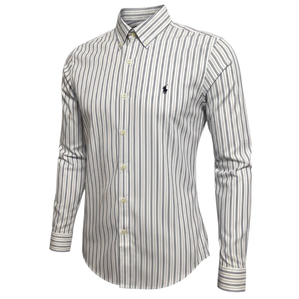 Polo Ralph Lauren Classic Fit BLU/WHT/PINK Stripe Button-Down Cotton Polo Pony M